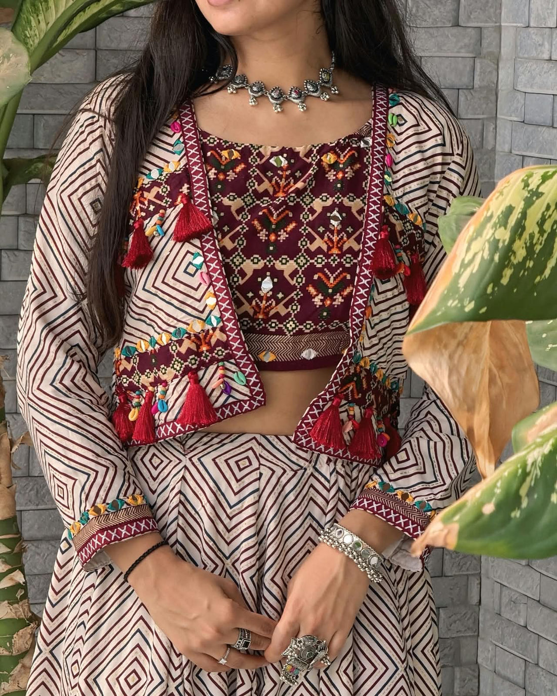 Maroon Mosaic Muse Choli Set