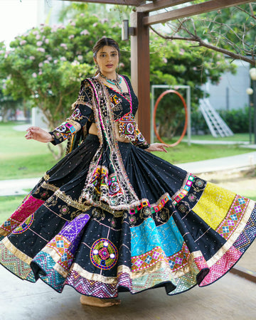 Black Multicolour Flared Lehenga
