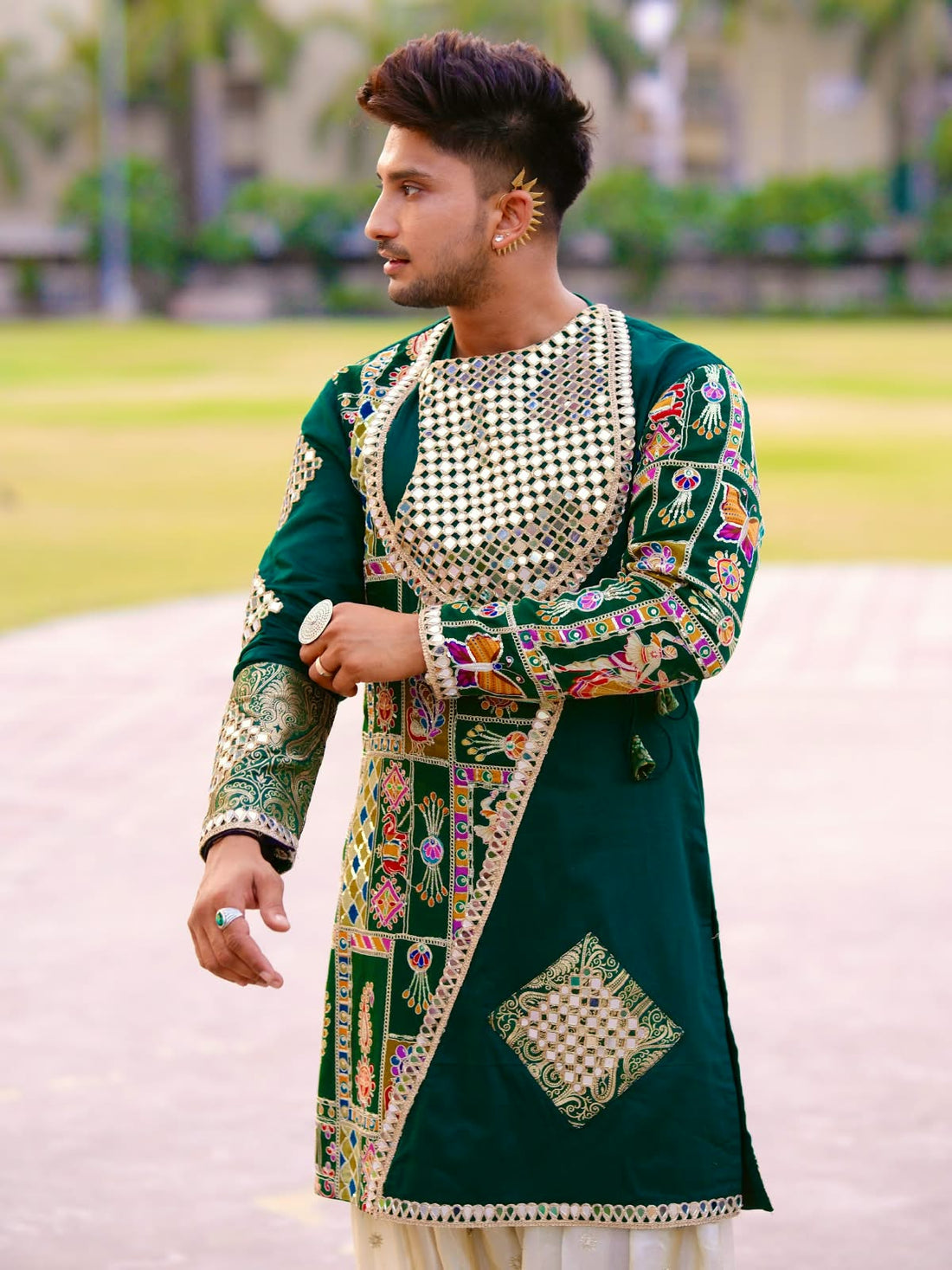Bottle Green Work Kurta Set