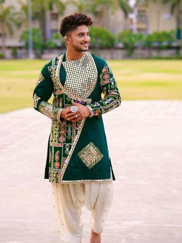 Bottle Green Work Kurta Set
