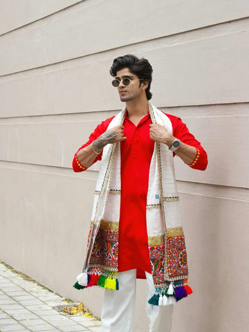 Red Kurta with Mirror Work Dupatta