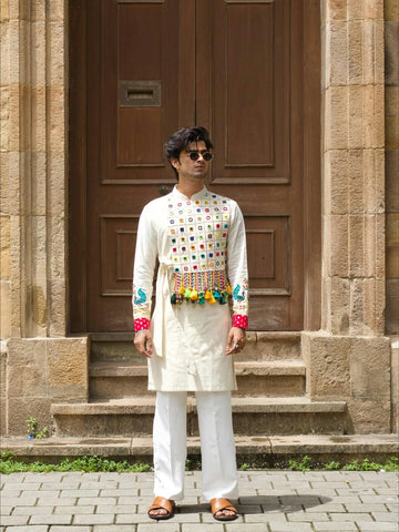 Ivory Multicolour Mirror Work Kurta Set