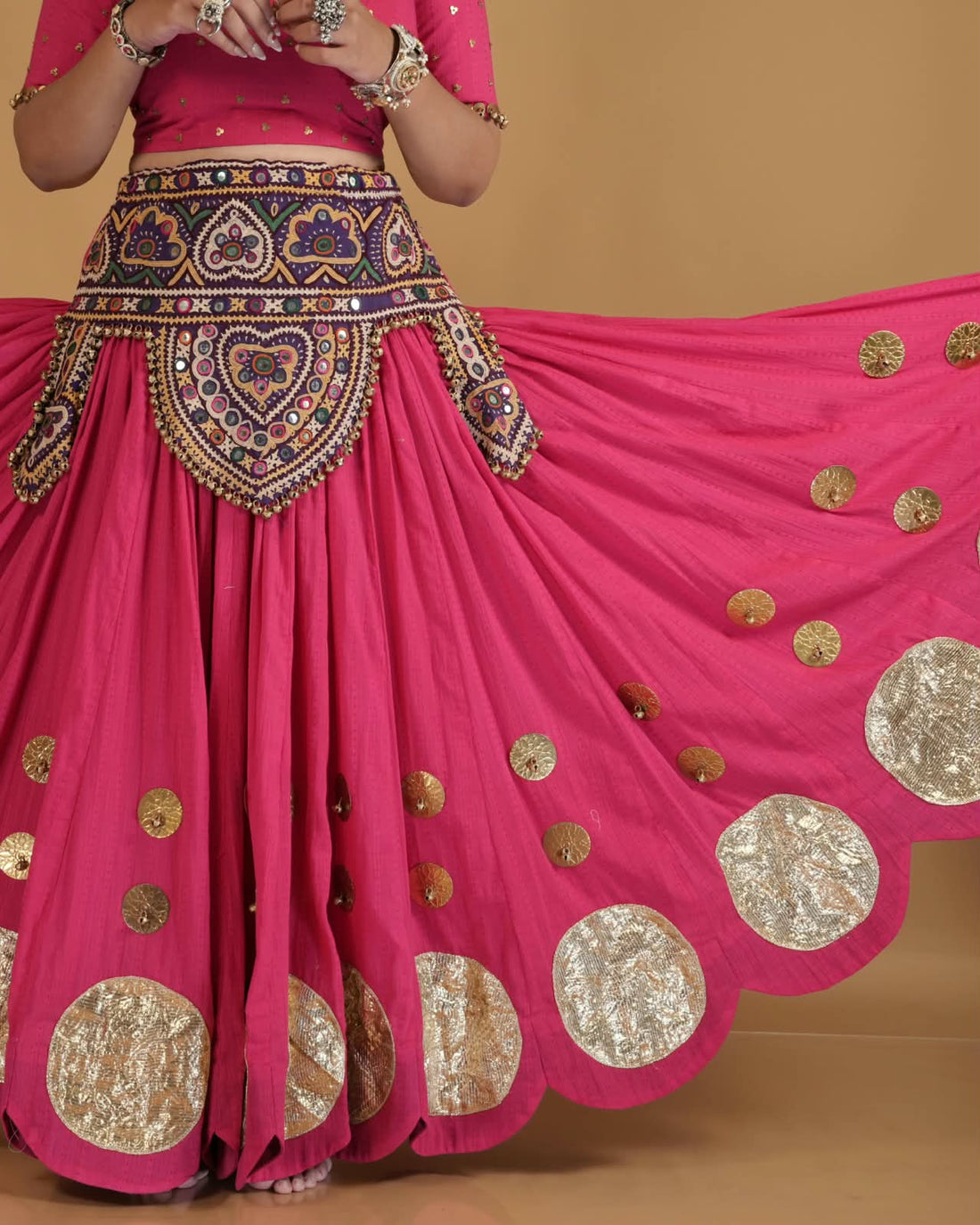 Rani Pink Mirror Work Lehenga Set