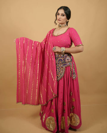 Rani Pink Mirror Work Lehenga Set