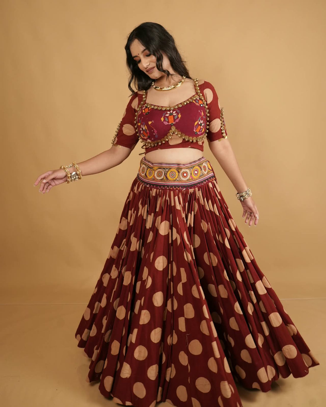 Maroon Mirror Work Lehenga Set