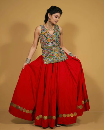 Red Flared Lehenga Set