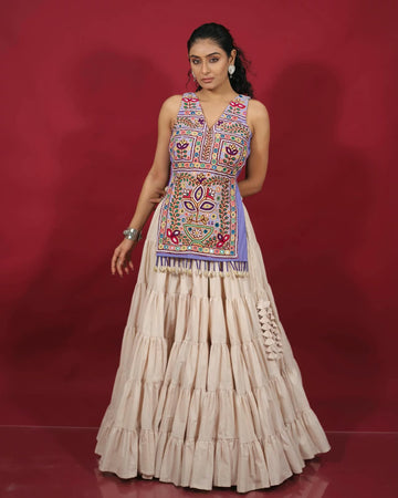 Ivory Panelled Flared Dress