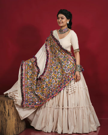 Ivory Mirror Work Lehenga Set