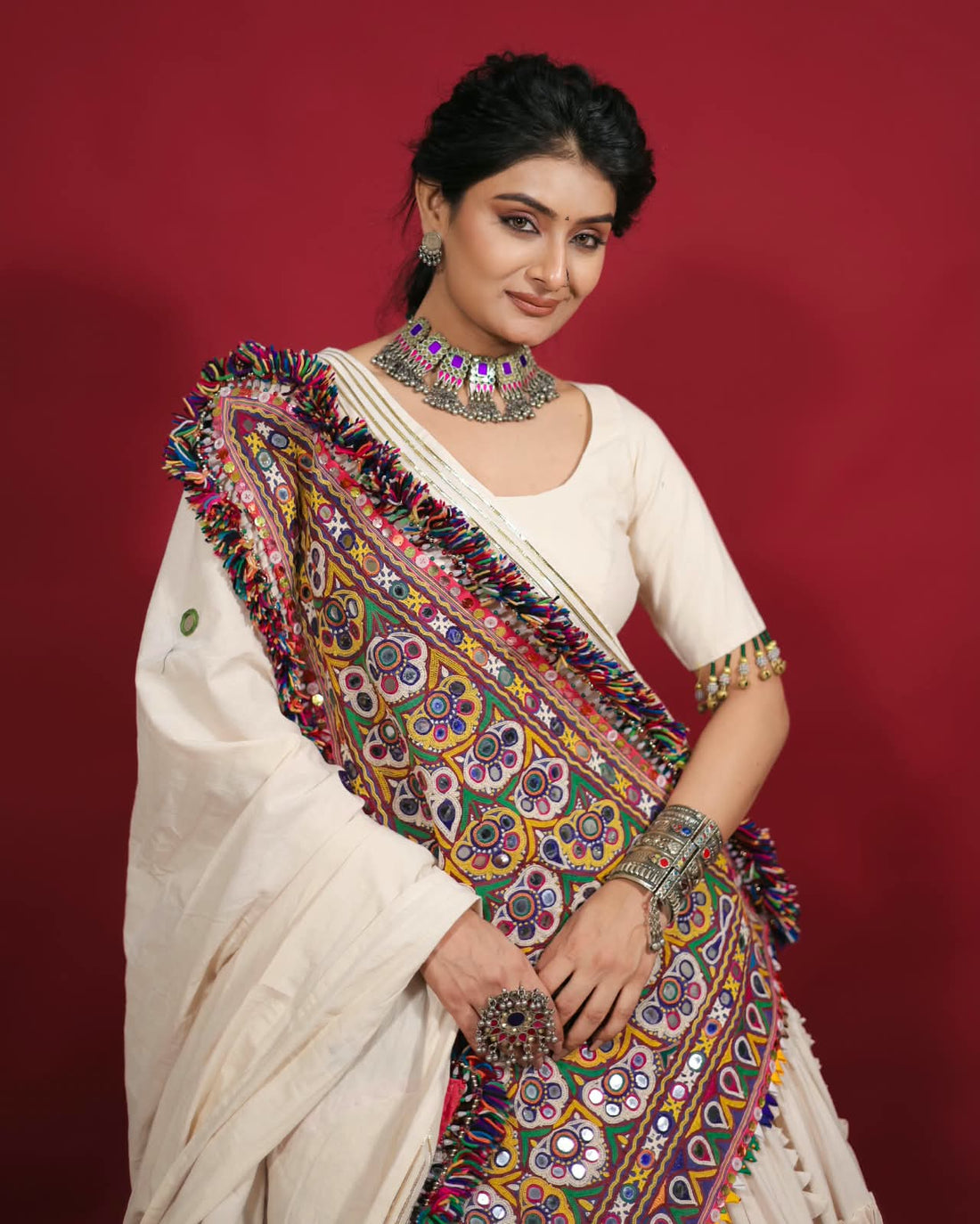 Ivory Mirror Work Lehenga Set