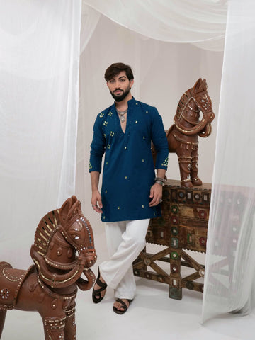 Navy Blue Embellished Kurta Set