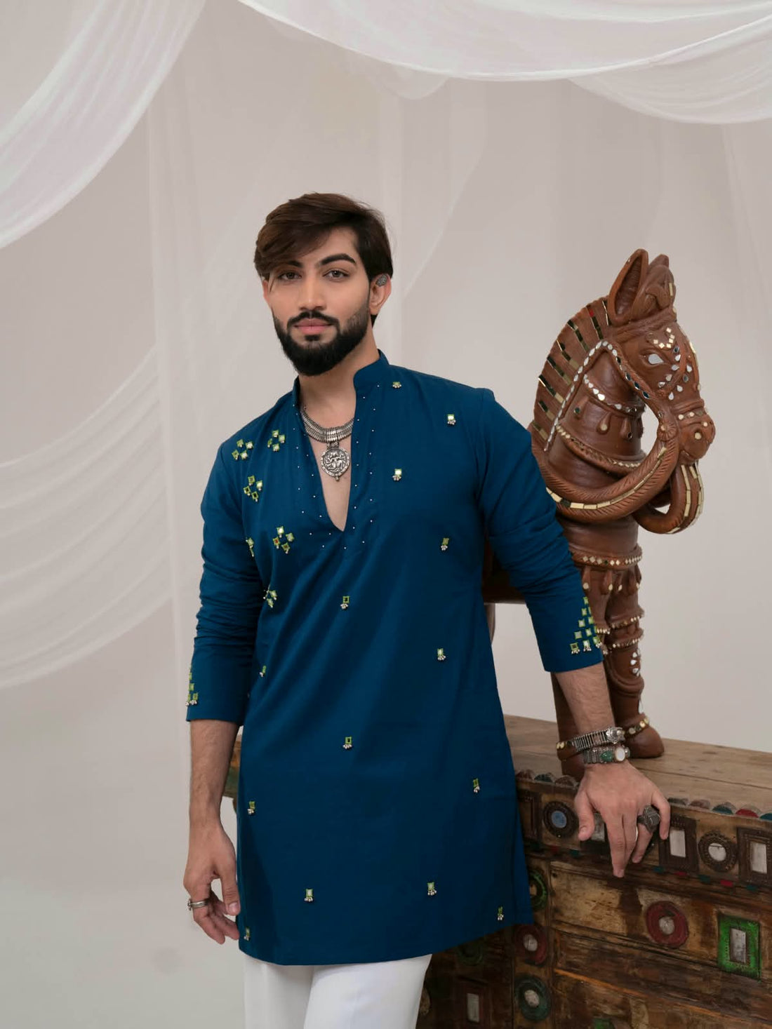 Navy Blue Embellished Kurta Set