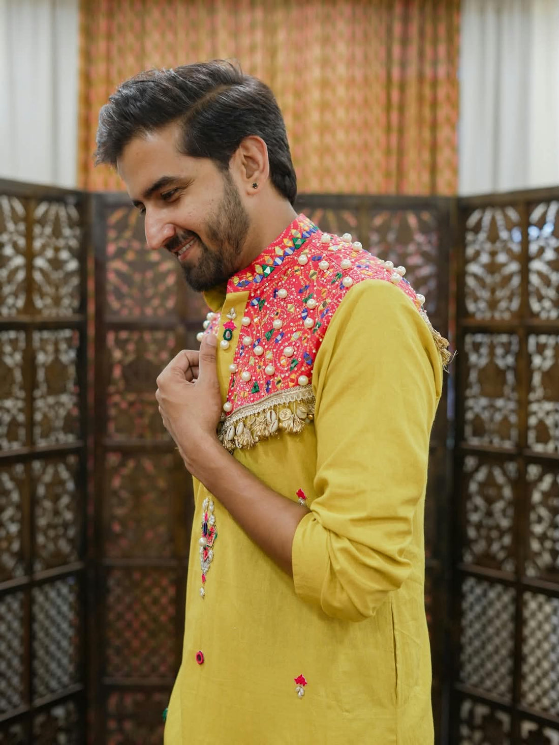Mustard Yellow Mirror Work Kurta