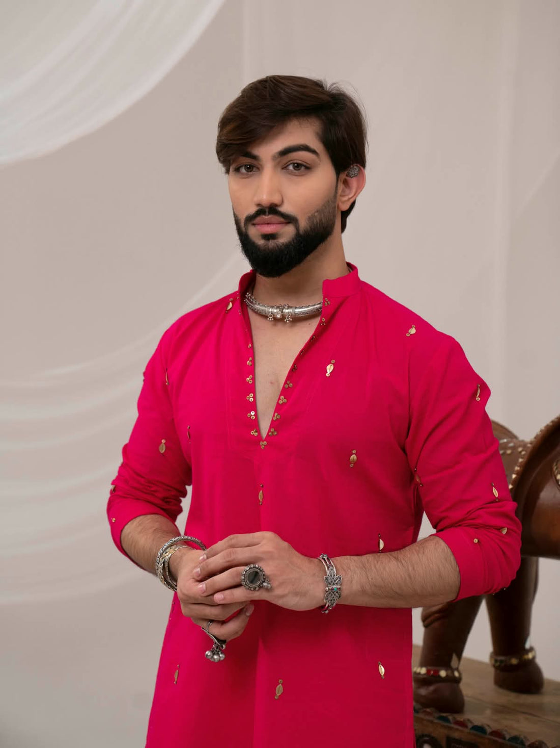 Rani Pink Embellished Kurta Set